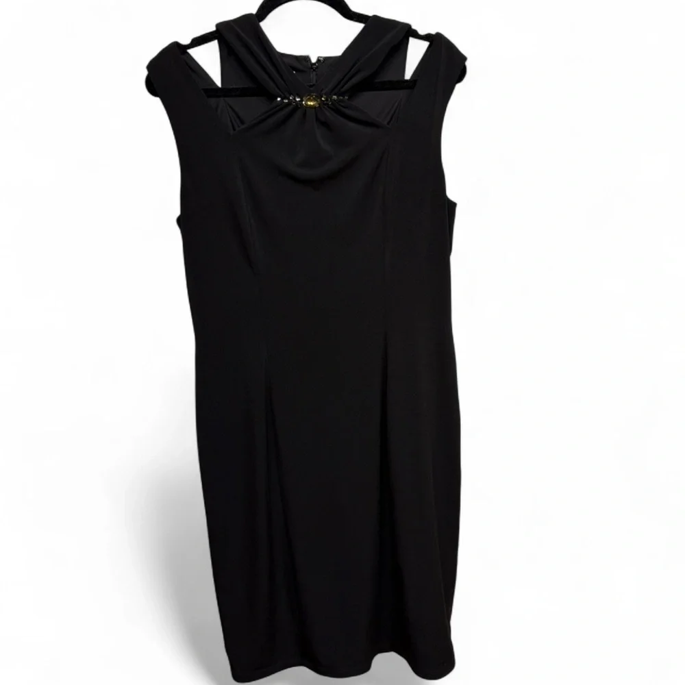 Anne Klein Black Midi Dress with Gold Accents - Picture 2 of 8